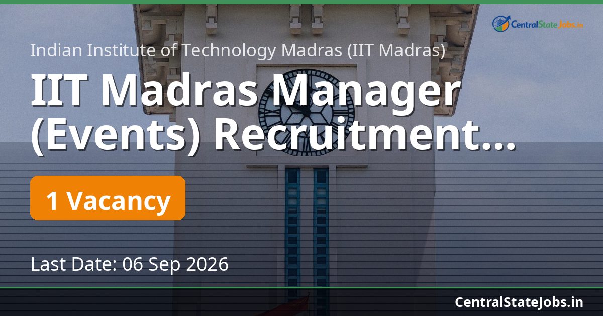 IIT Madras Manager (Events) Recruitment 2026