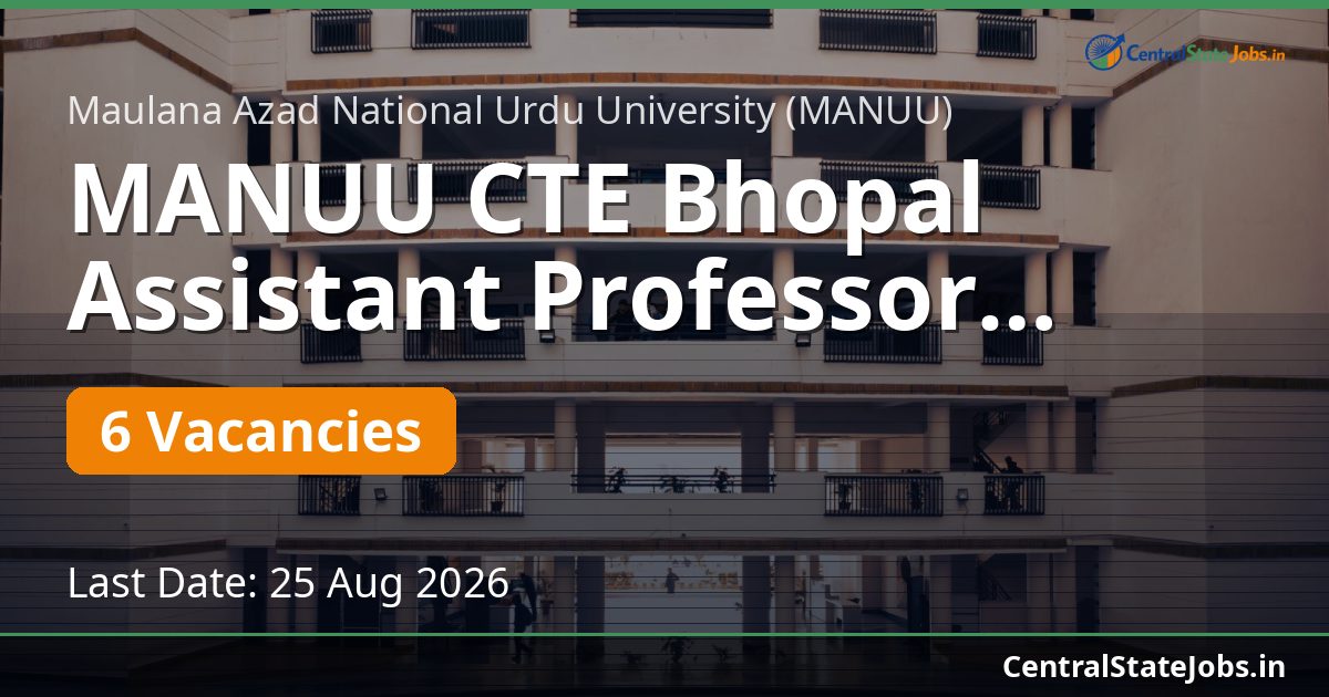 MANUU CTE Bhopal Assistant Professor Recruitment 2026