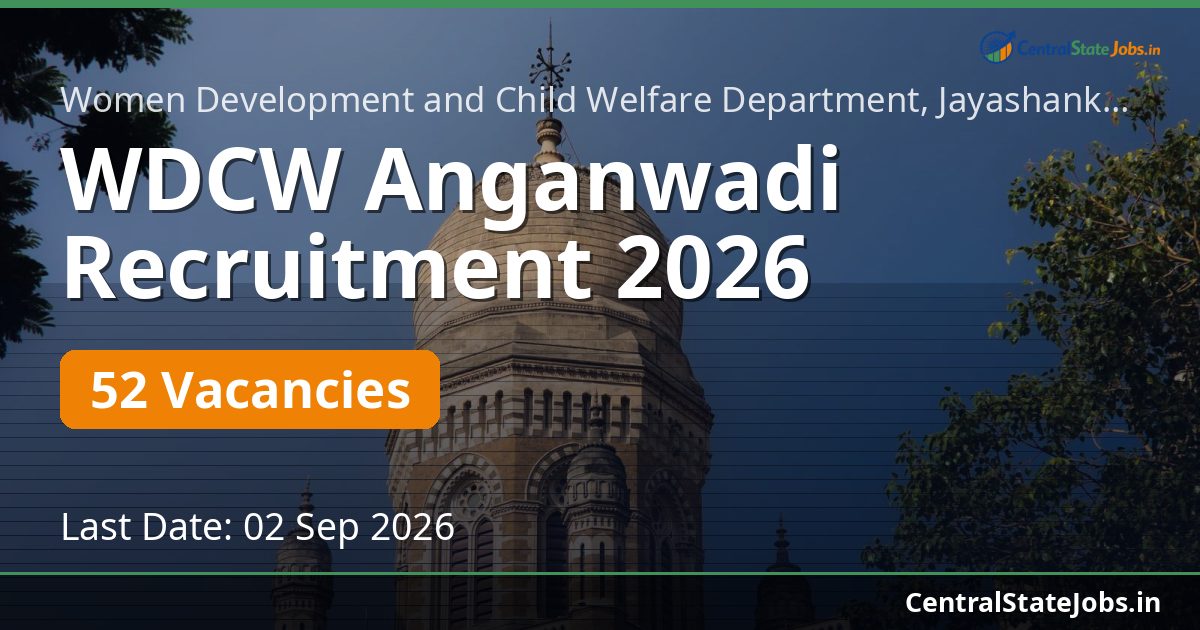 WDCW Anganwadi Recruitment 2026 — 52 Vacancies