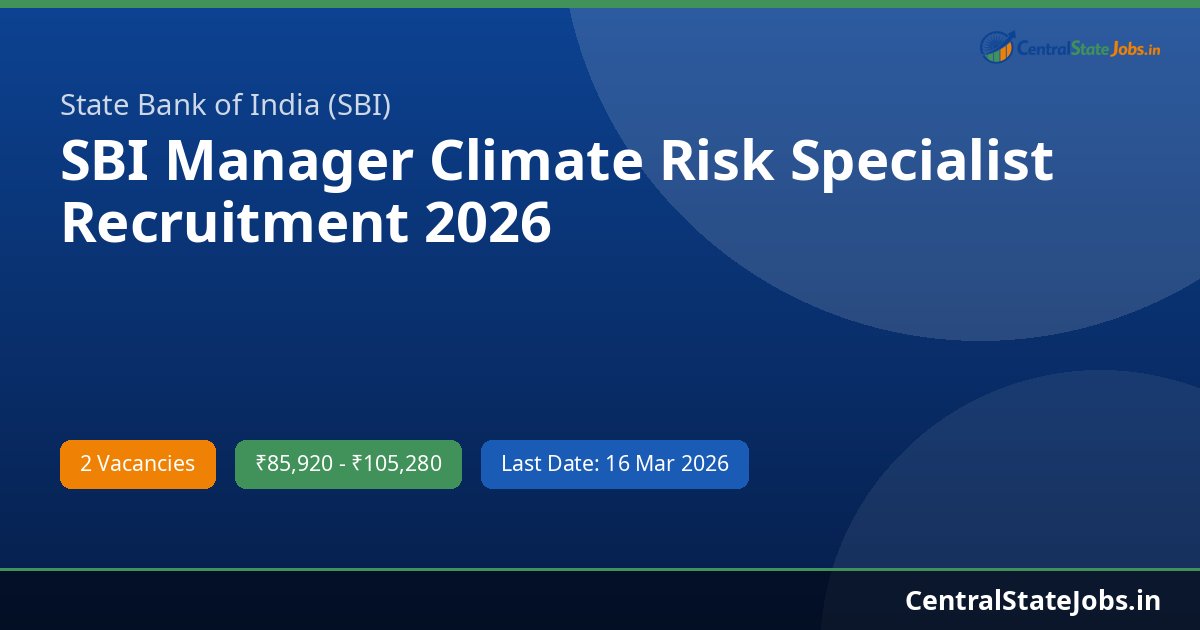 SBI Manager Climate Risk Specialist Recruitment 2026
