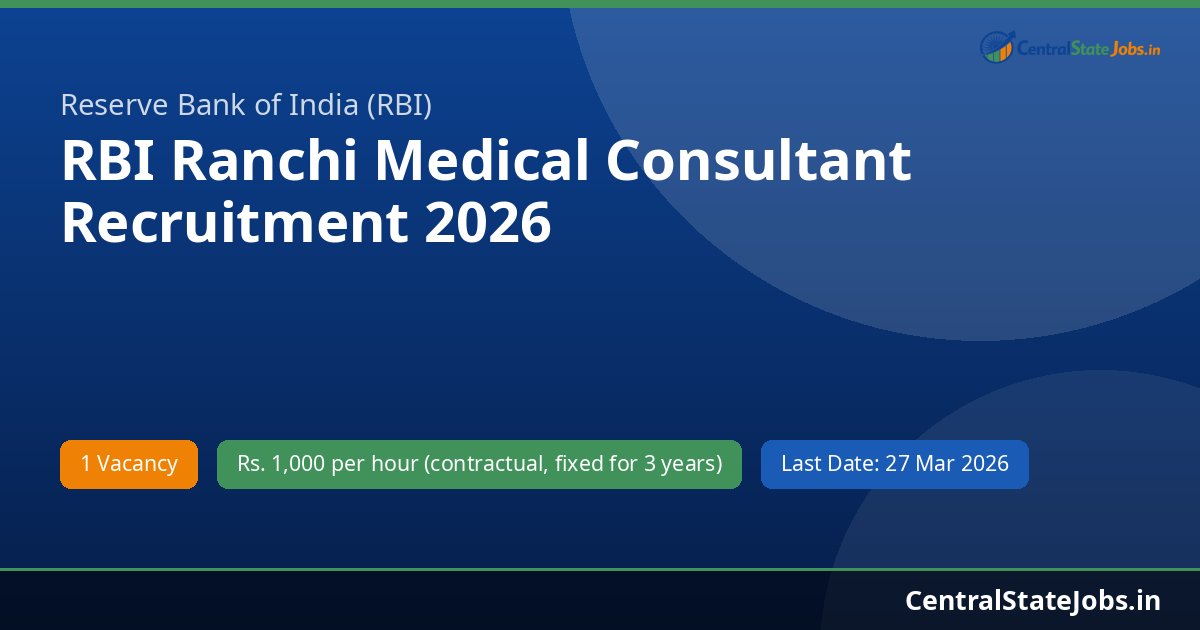 RBI Ranchi Medical Consultant Recruitment 2026
