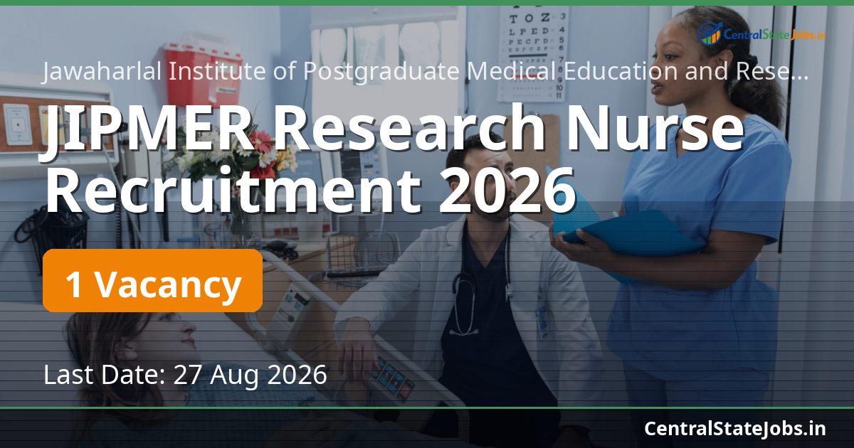 JIPMER Research Nurse Recruitment 2026