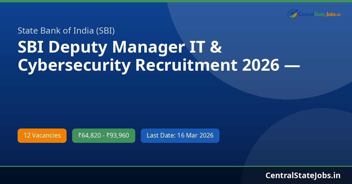 SBI Deputy Manager IT & Cybersecurity Recruitment 2026 — 12 Posts | Rs 64,820–93,960 Salary
