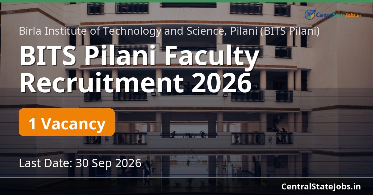 BITS Pilani Faculty Recruitment 2026