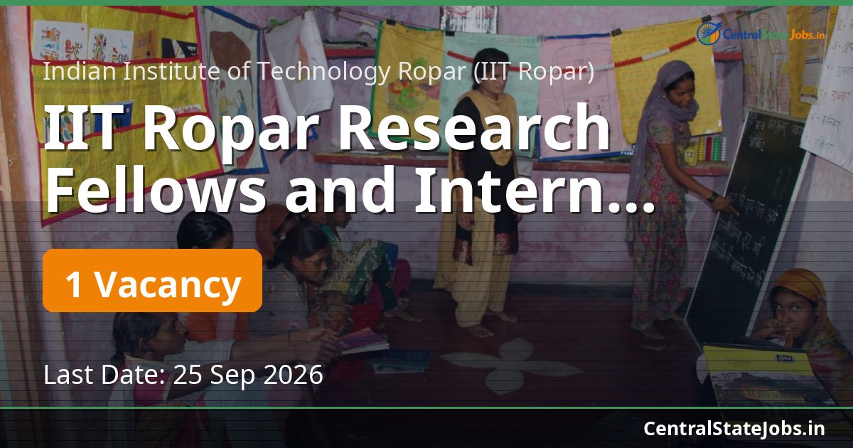 IIT Ropar Research Fellows and Intern Recruitment 2026