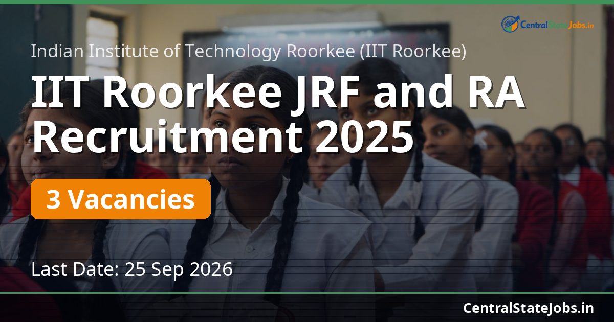 IIT Roorkee JRF and RA Recruitment 2025