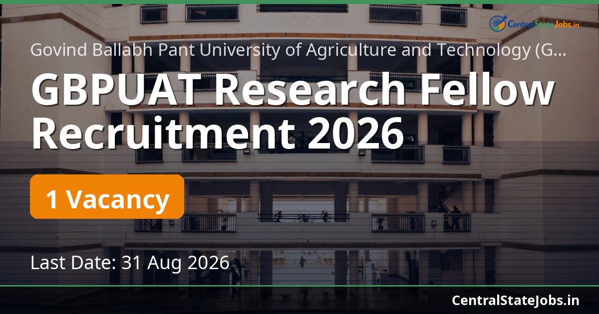 GBPUAT Research Fellow Recruitment 2026
