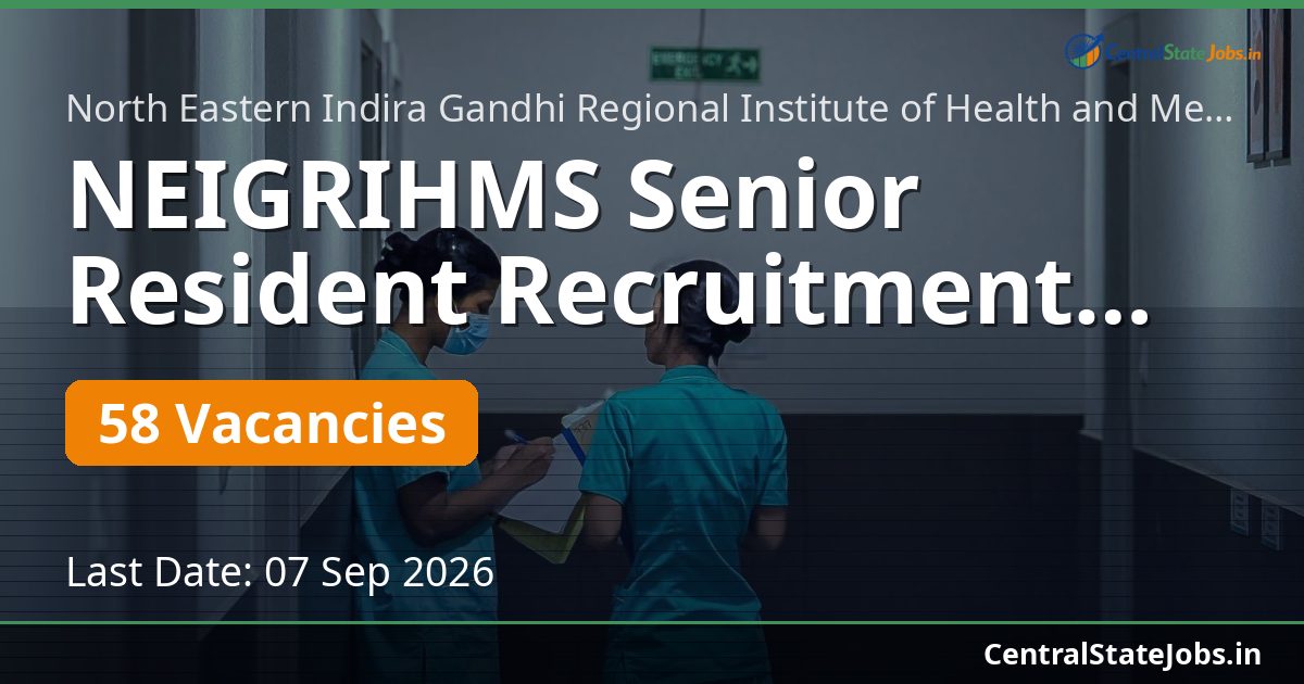 NEIGRIHMS Senior Resident Recruitment 2026 — 58 Vacancies