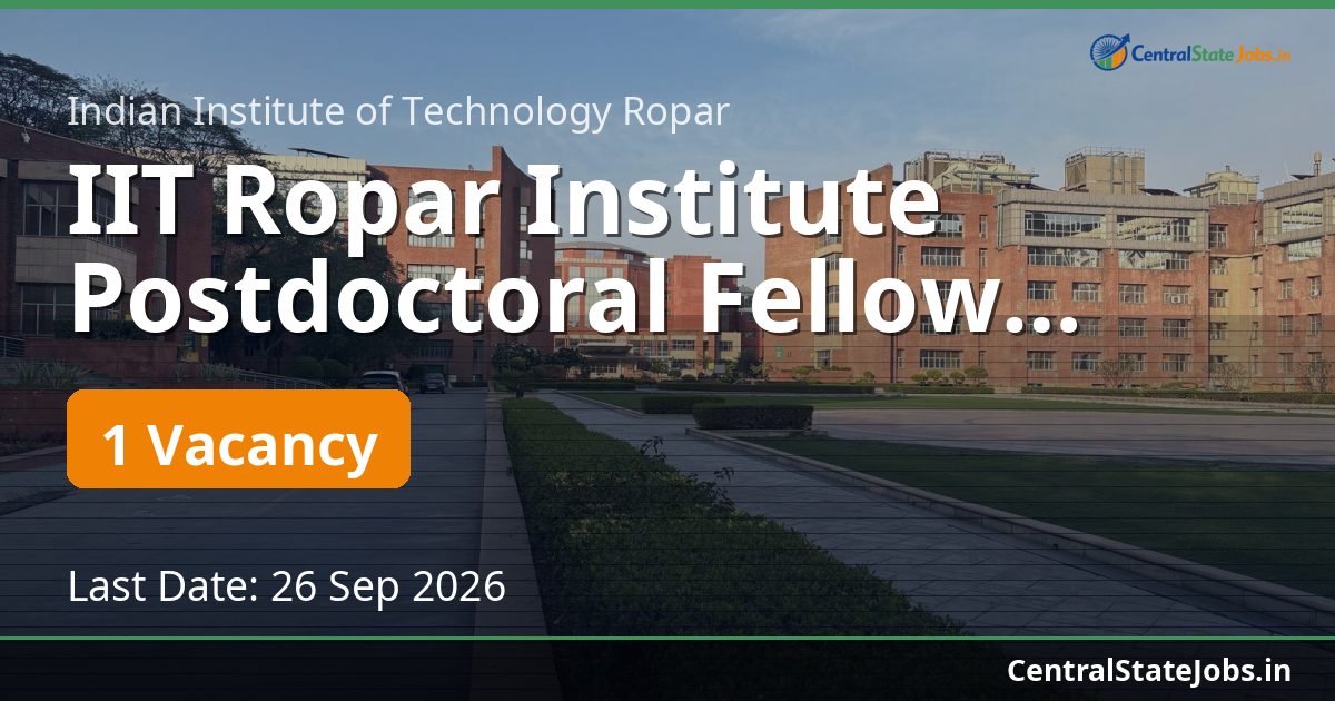 IIT Ropar Institute Postdoctoral Fellow Recruitment 2026