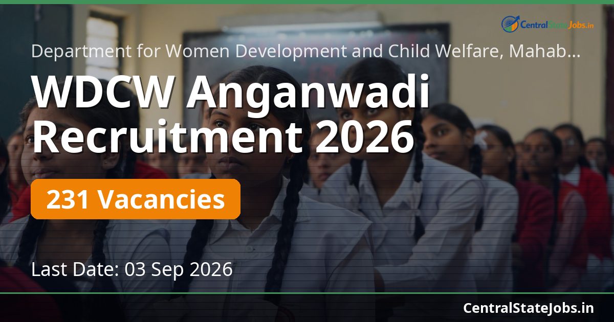 WDCW Anganwadi Recruitment 2026 — 231 Vacancies