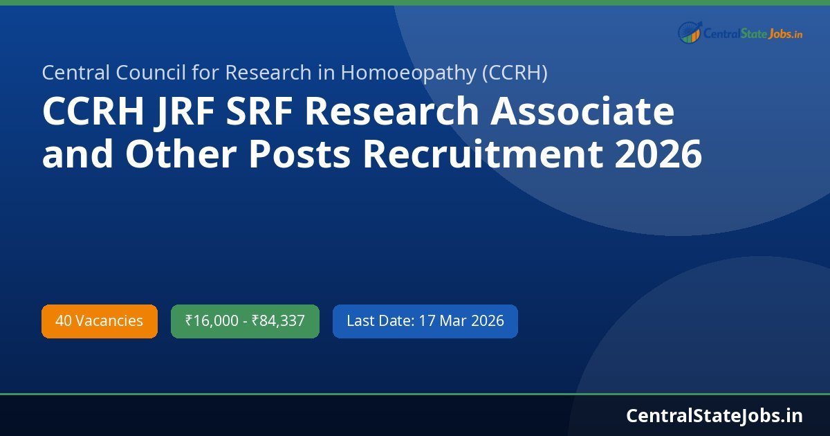 CCRH JRF SRF Research Associate and Other Posts Recruitment 2026