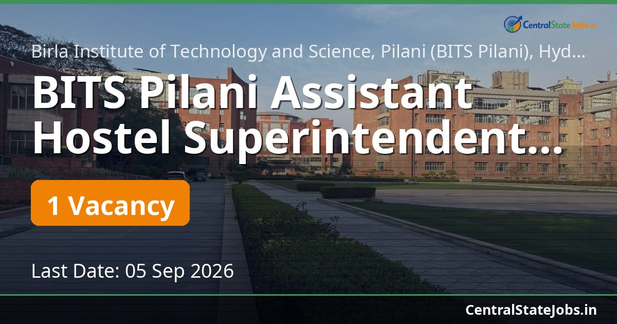 BITS Pilani Assistant Hostel Superintendent Recruitment 2026