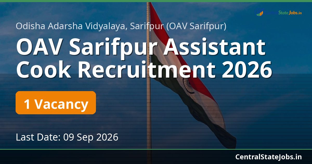 OAV Sarifpur Assistant Cook Recruitment 2026