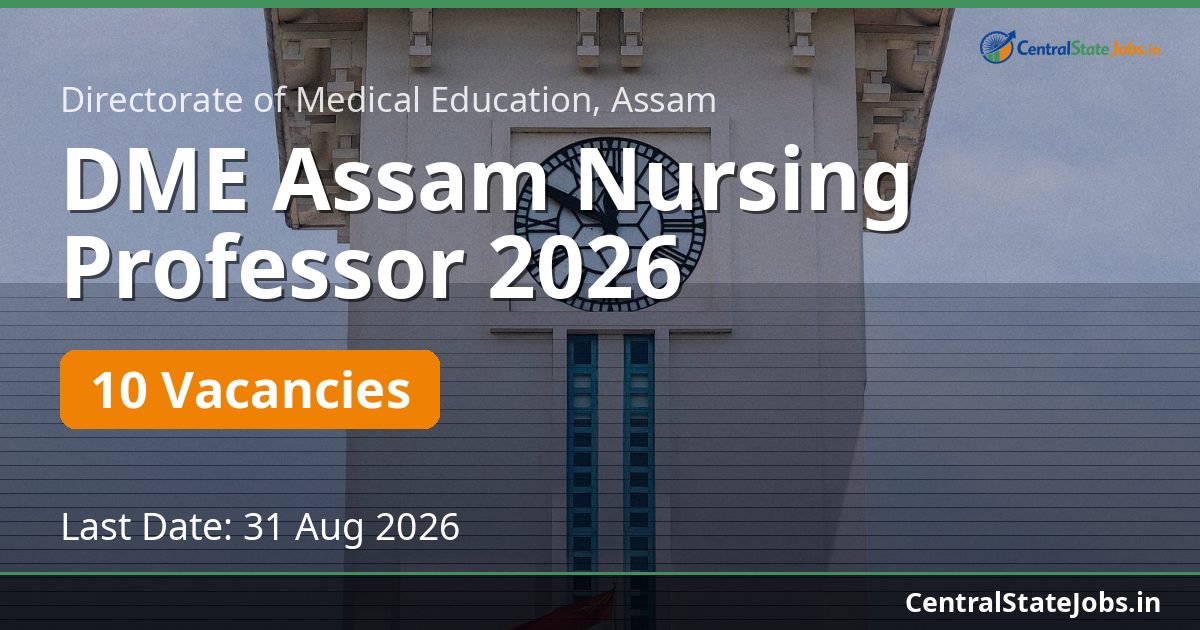 DME Assam Nursing Professor 2026 — 10 Vacancies