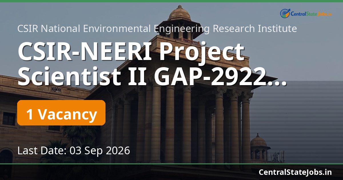 CSIR-NEERI Project Scientist II GAP-2922 Recruitment 2026