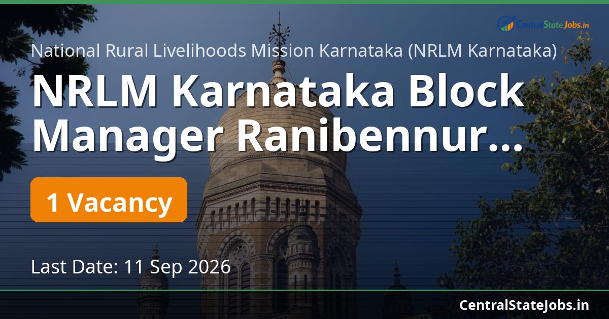 NRLM Karnataka Block Manager Ranibennur Recruitment 2026