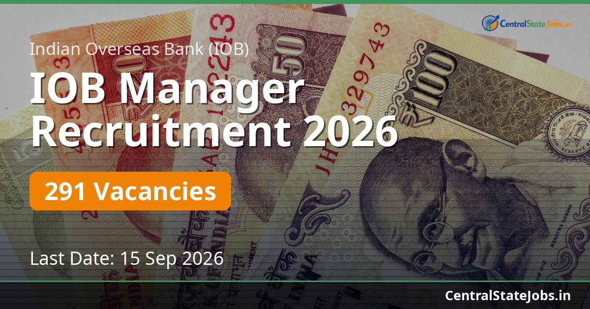 IOB Manager Recruitment 2026 — 291 Vacancies