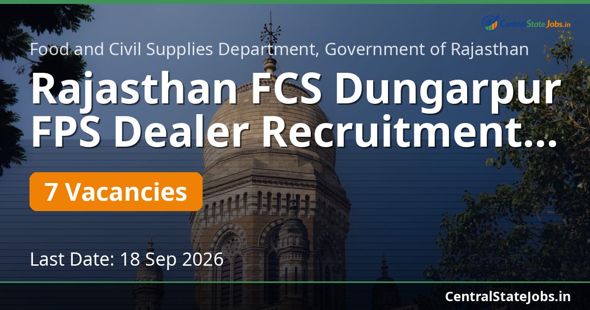 Rajasthan FCS Dungarpur FPS Dealer Recruitment 2026