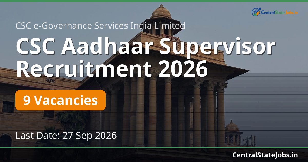 CSC Aadhaar Supervisor Recruitment 2026