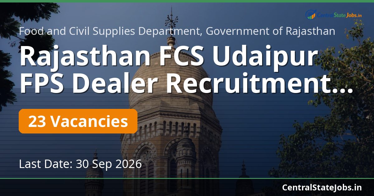 Rajasthan FCS Udaipur FPS Dealer Recruitment 2026