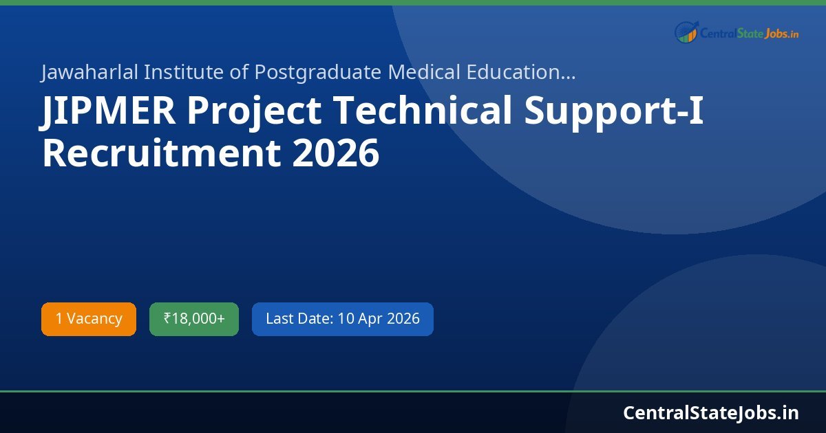 JIPMER Project Technical Support-I Recruitment 2026