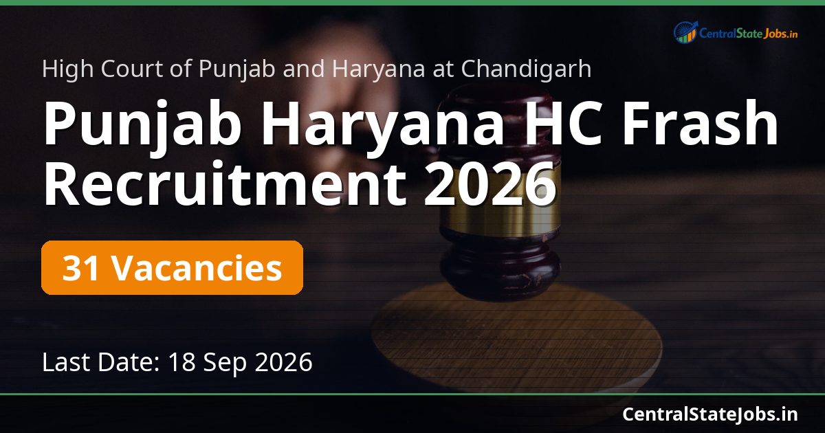 Punjab Haryana HC Frash Recruitment 2026 — 31 Vacancies