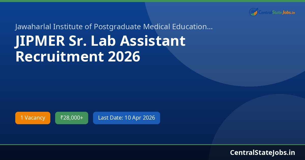 JIPMER Sr. Lab Assistant Recruitment 2026