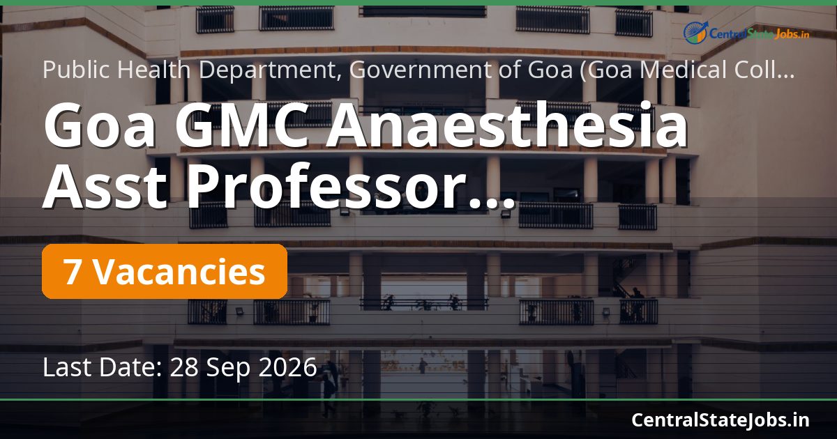 Goa GMC Anaesthesia Asst Professor Recruitment 2026