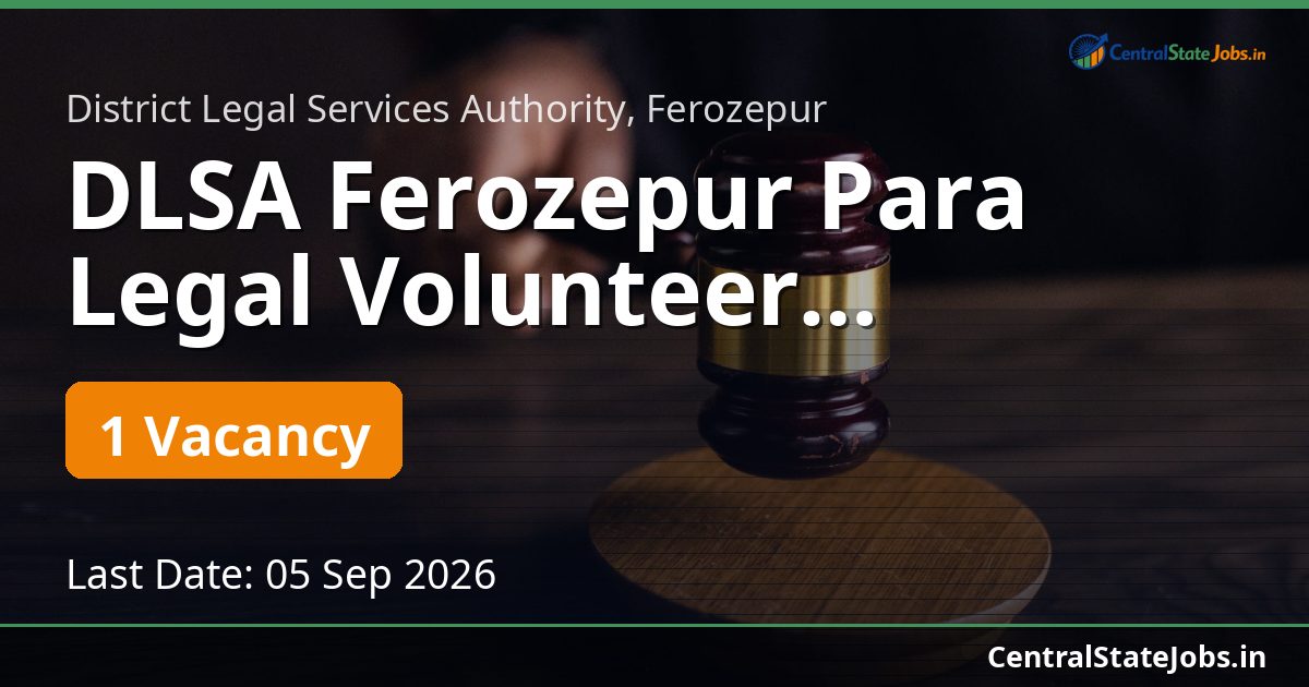 DLSA Ferozepur Para Legal Volunteer Recruitment 2026