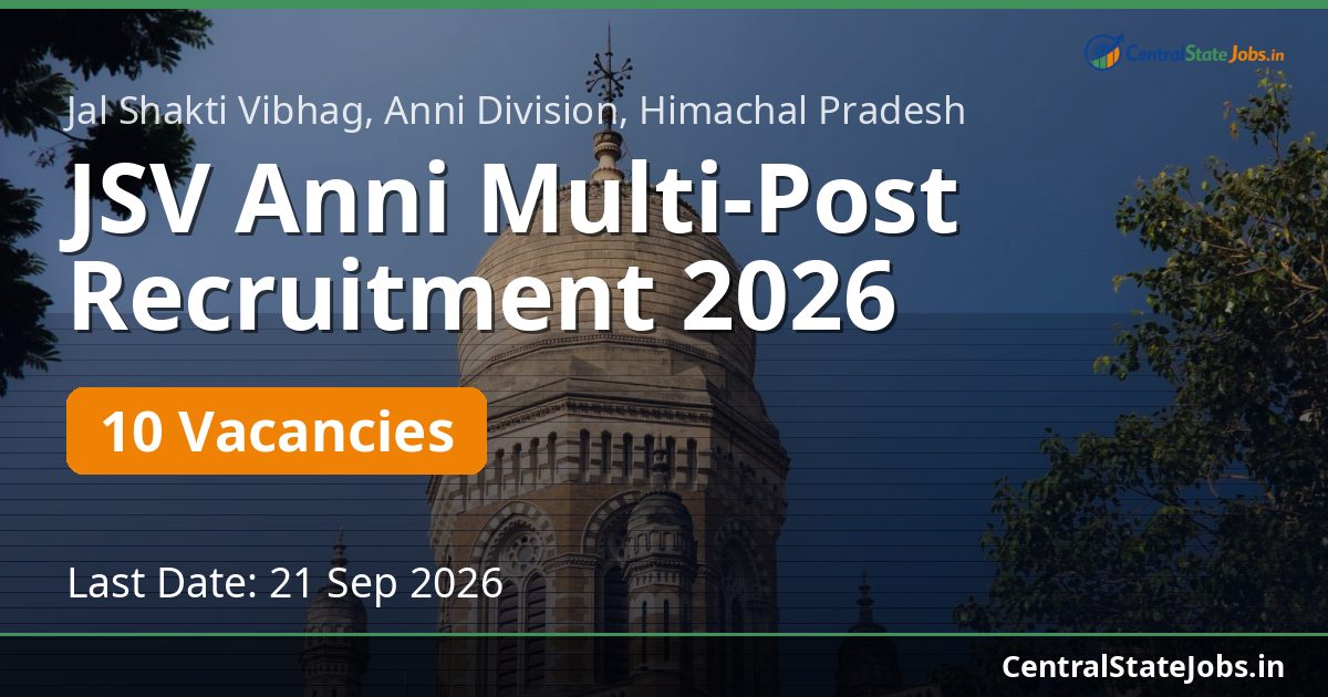 JSV Anni Multi-Post Recruitment 2026