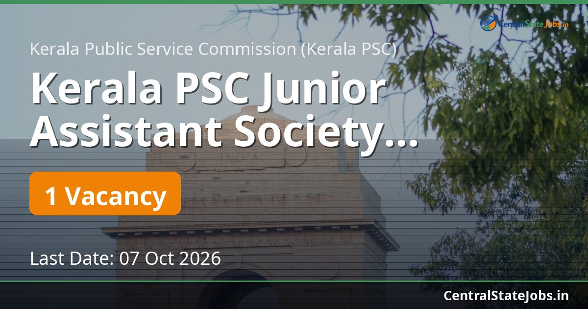 Kerala PSC Junior Assistant Society Recruitment 2026