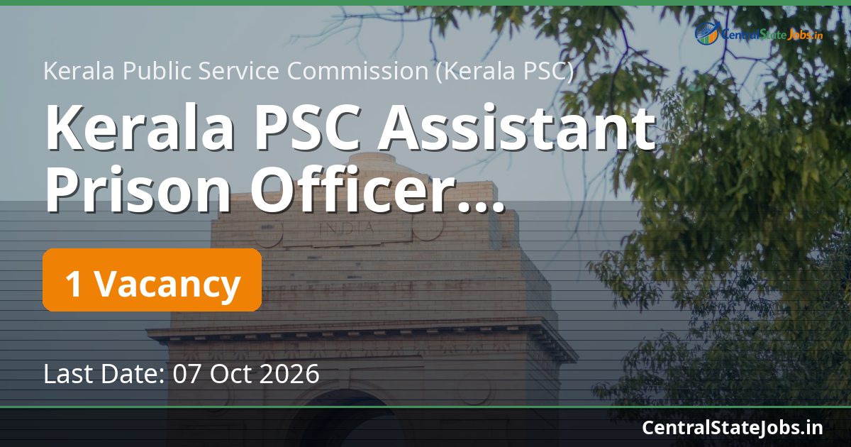 Kerala PSC Assistant Prison Officer Recruitment 2026