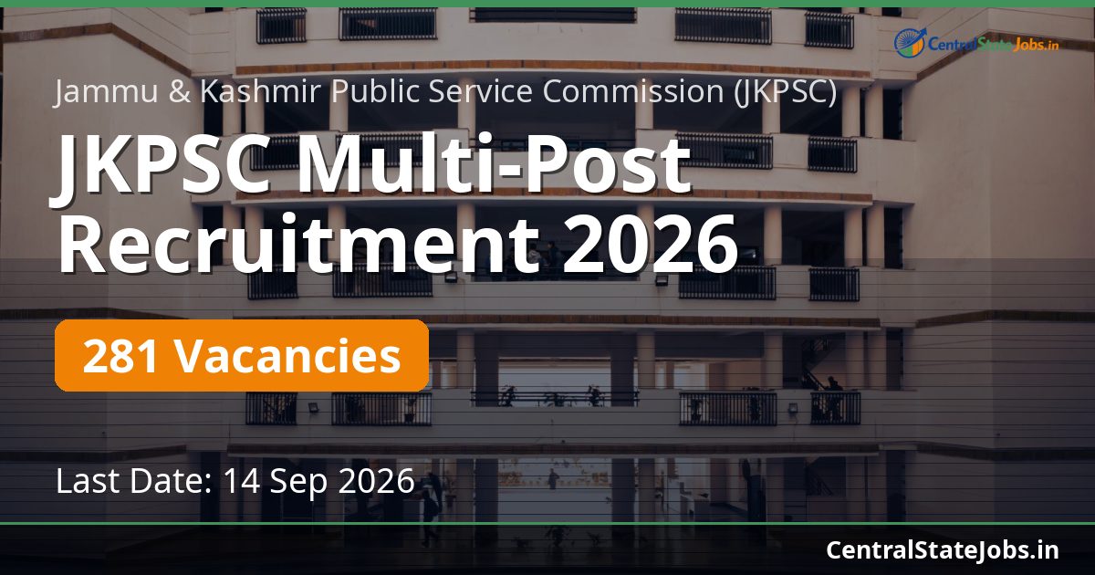 JKPSC Multi-Post Recruitment 2026 — 281 Vacancies