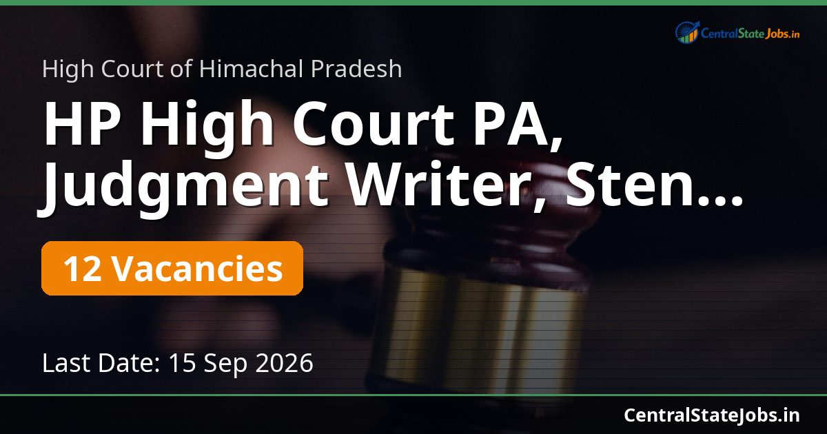 HP High Court PA, Judgment Writer, Steno Recruitment 2026
