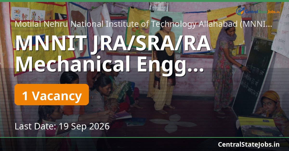 MNNIT JRA/SRA/RA Mechanical Engg Recruitment 2026