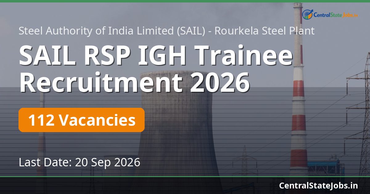 SAIL RSP IGH Trainee Recruitment 2026 — 112 Vacancies