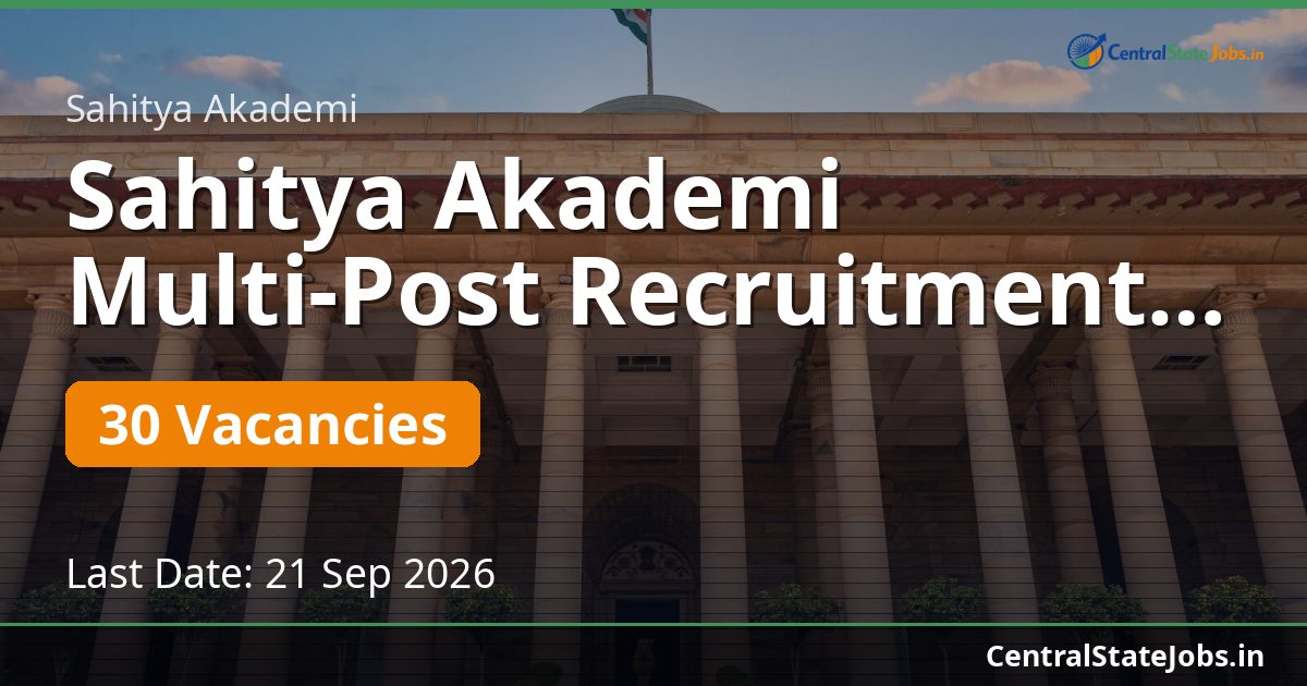 Sahitya Akademi Multi-Post Recruitment 2026 — 30 Vacancies