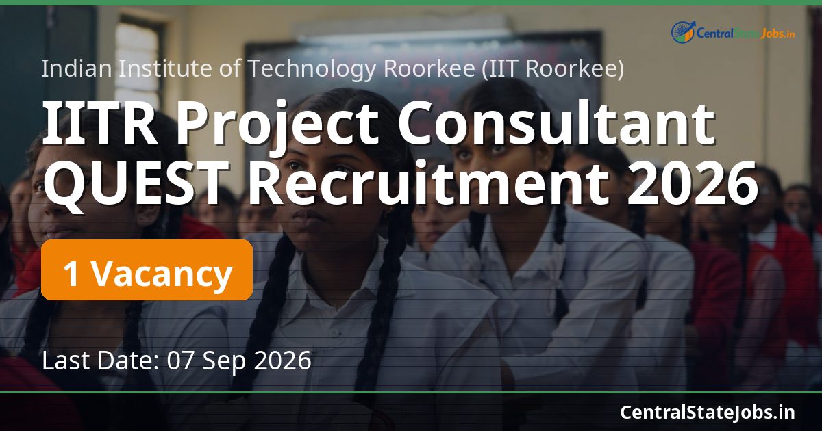 IITR Project Consultant QUEST Recruitment 2026