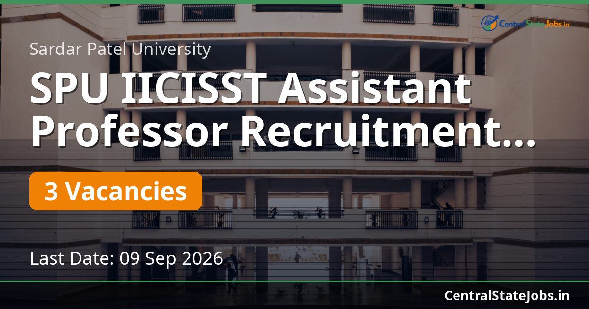 SPU IICISST Assistant Professor Recruitment 2026