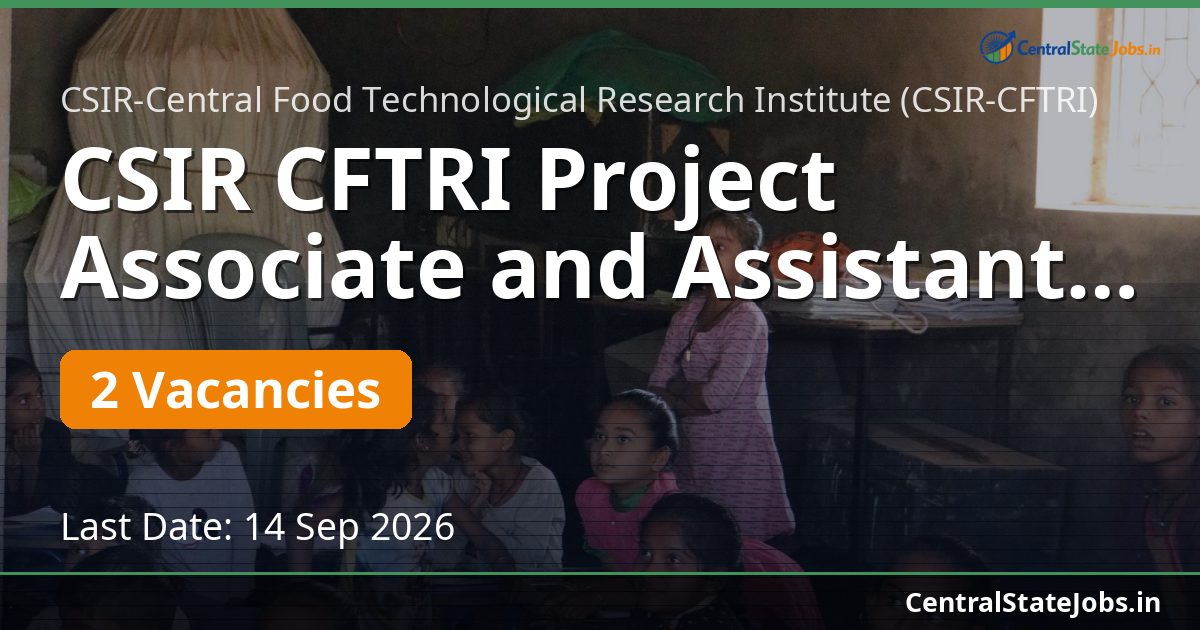 CSIR CFTRI Project Associate and Assistant 2026
