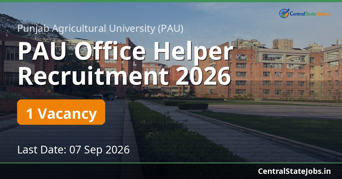 PAU Office Helper Recruitment 2026