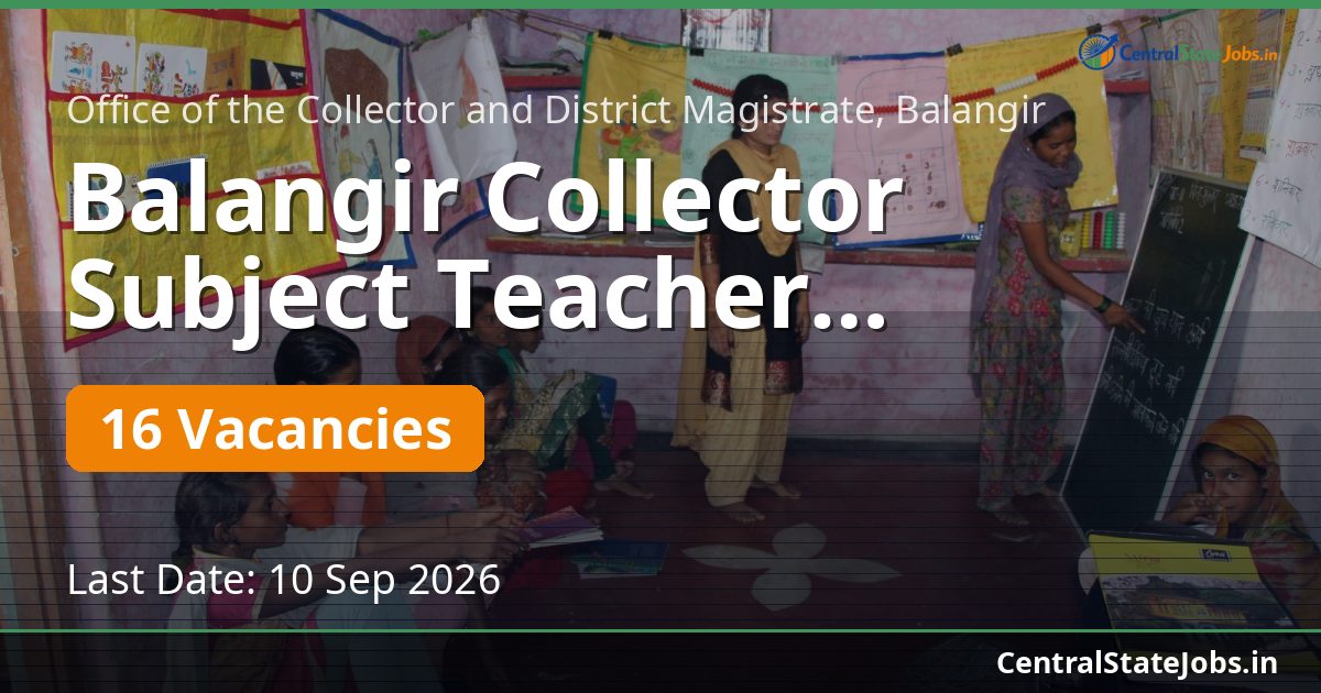 Balangir Collector Subject Teacher Recruitment 2026