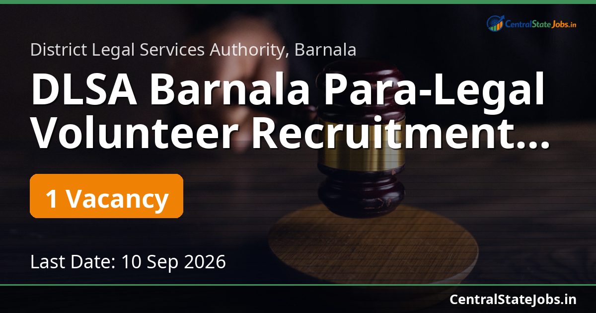 DLSA Barnala Para-Legal Volunteer Recruitment 2026