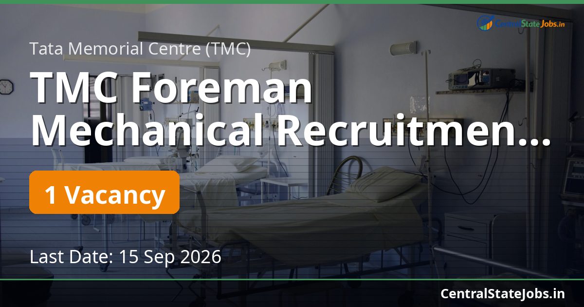 TMC Foreman Mechanical Recruitment 2026