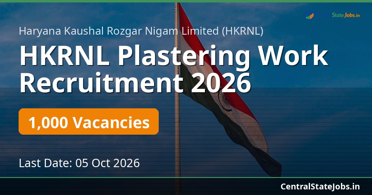 HKRNL Plastering Work Recruitment 2026 — 1000 Vacancies