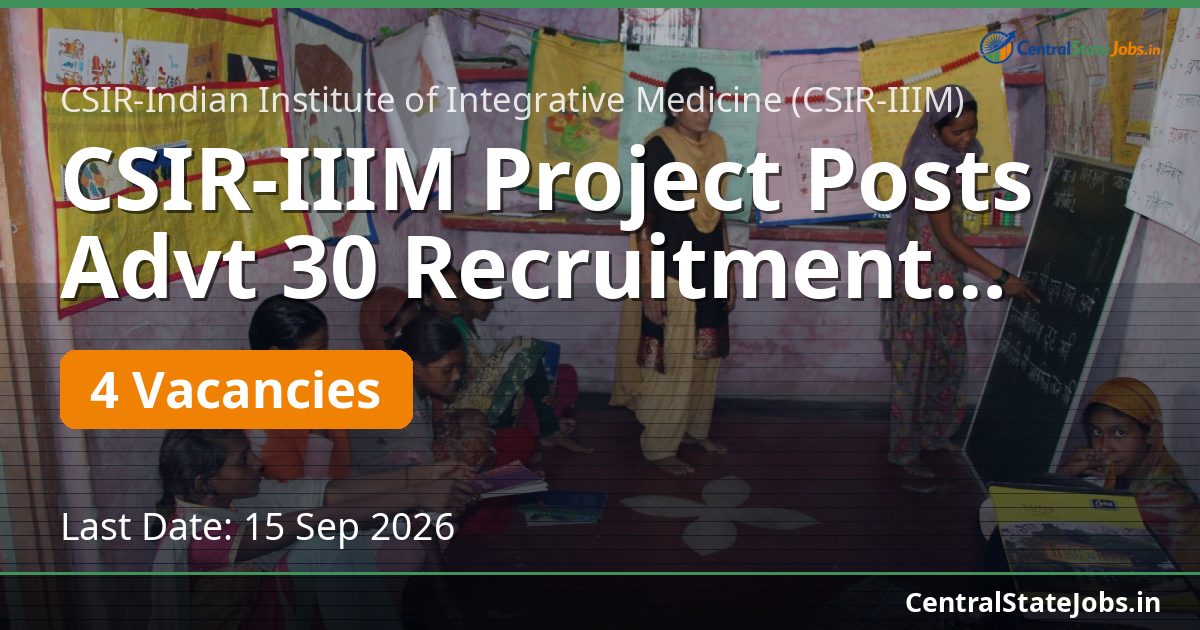CSIR-IIIM Project Posts Advt 30 Recruitment 2026