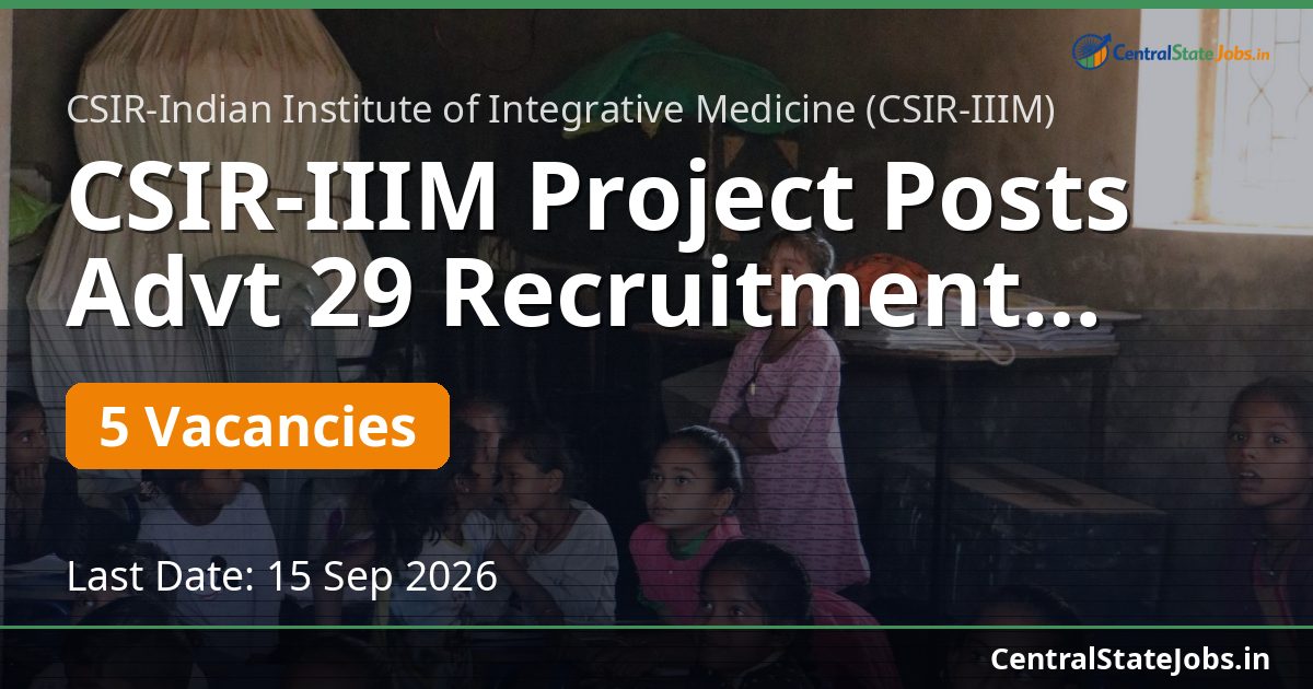 CSIR-IIIM Project Posts Advt 29 Recruitment 2026