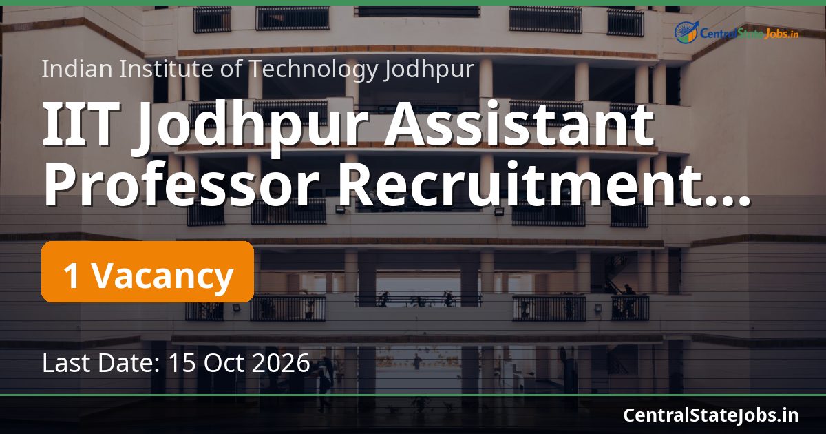 IIT Jodhpur Assistant Professor Recruitment 2026
