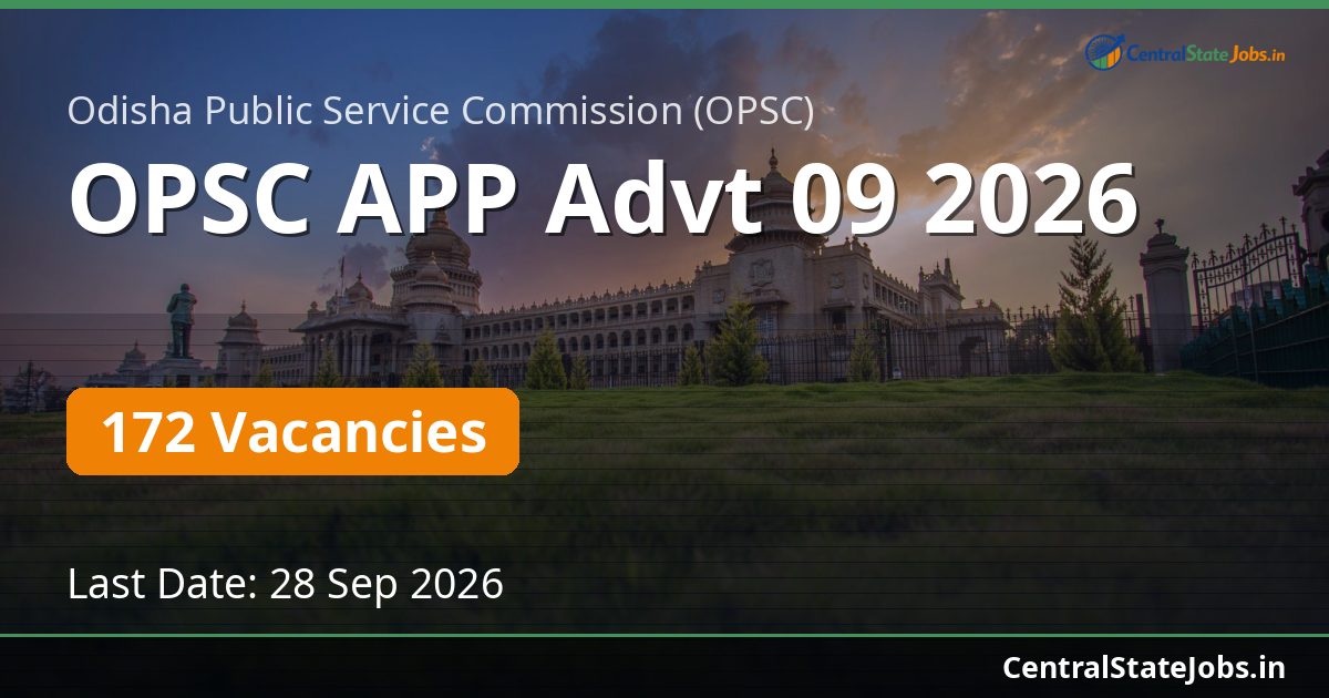 OPSC APP Advt 09 2026 — 172 Vacancies