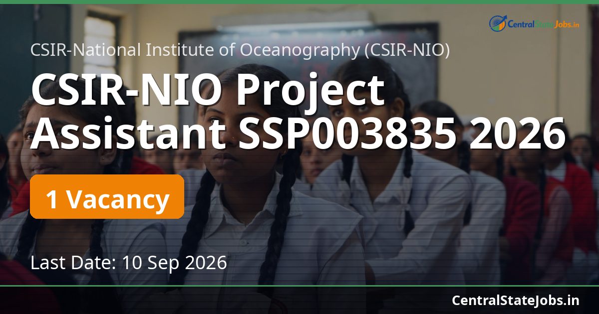 CSIR-NIO Project Assistant SSP003835 2026